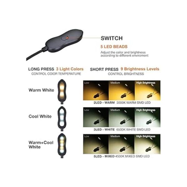 Luz de libro recargable lámpara LED con clip 3 colores x_2