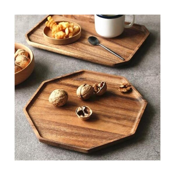 Juego de 2 bandejas cuadradas octágono de madera de acacia