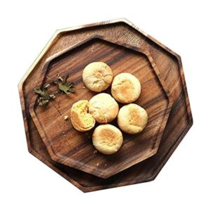 Juego de 2 bandejas cuadradas octágono de madera de acacia