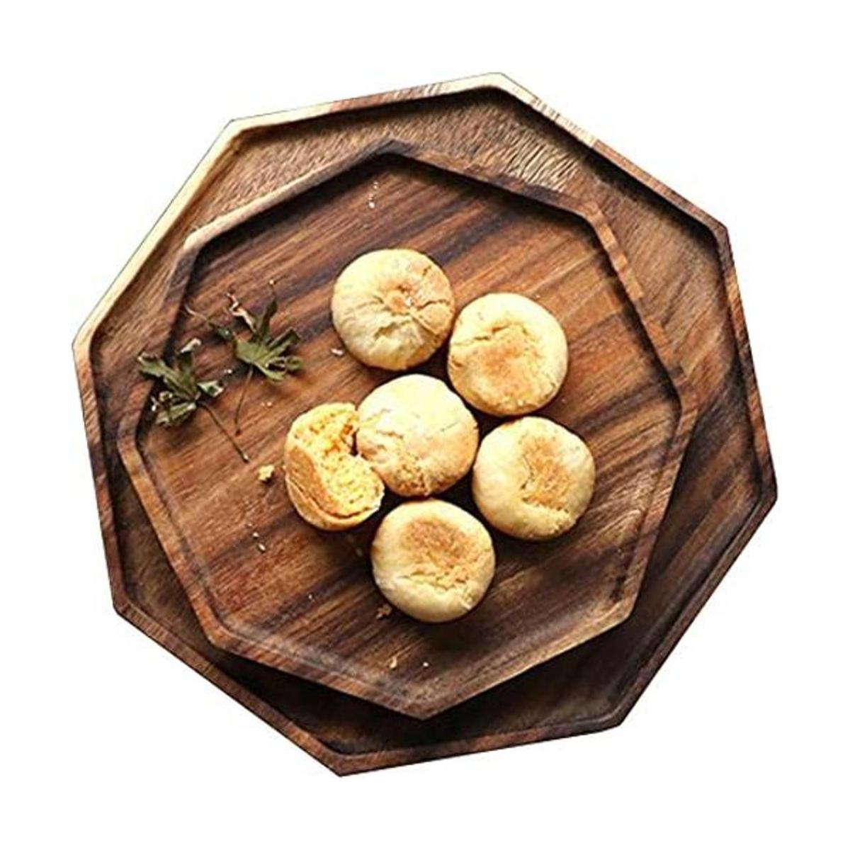 Juego de 2 bandejas cuadradas octágono de madera de acacia