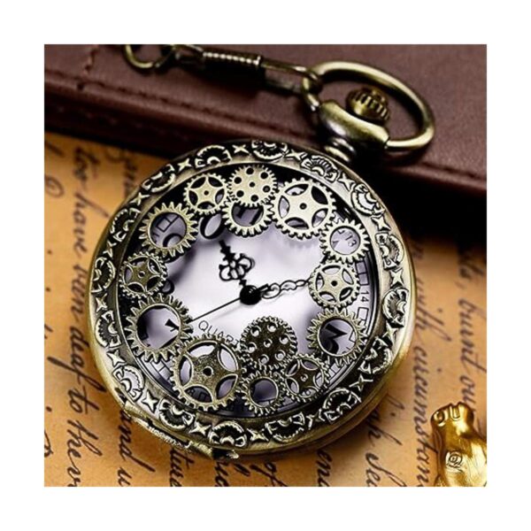 Morfong Reloj de bolsillo Vintage Gear Hollow Quartz Fob_3