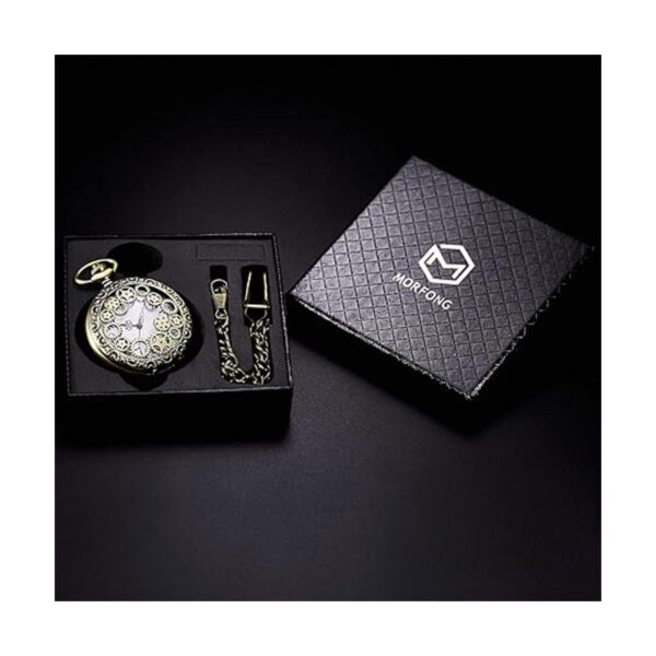 Morfong Reloj de bolsillo Vintage Gear Hollow Quartz Fob_4