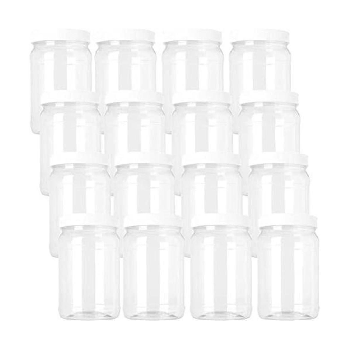 Fasmov Juego de 6 tarros de plástico de 17 oz con tapas