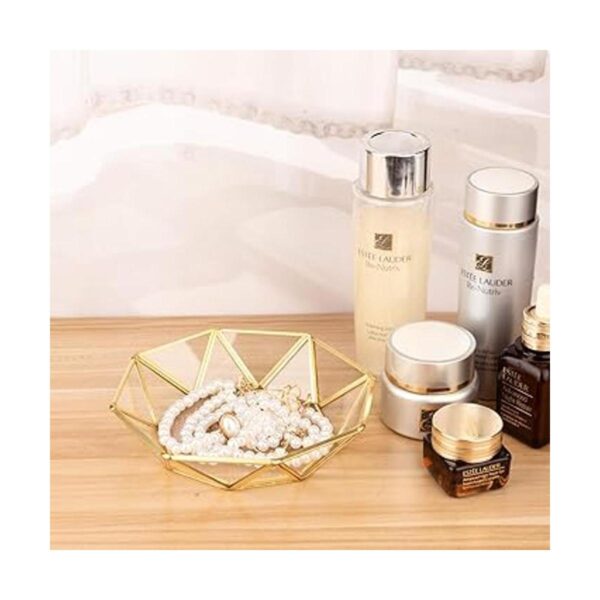 Feyarl Bandeja de cristal transparente dorado para joyas