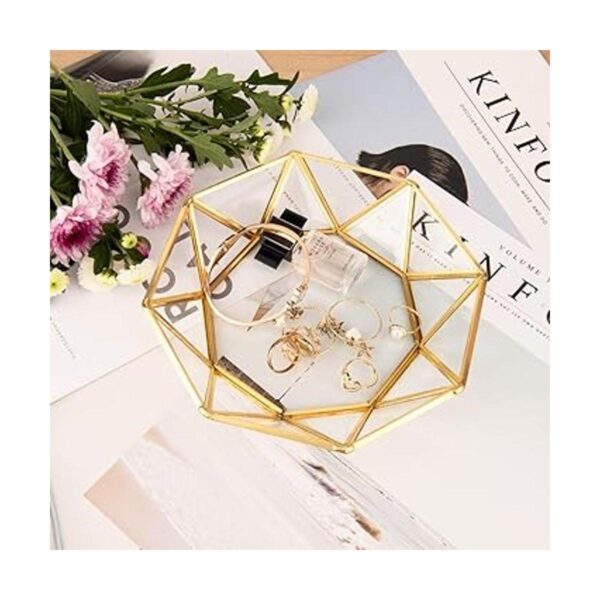 Feyarl Bandeja de cristal transparente dorado para joyas