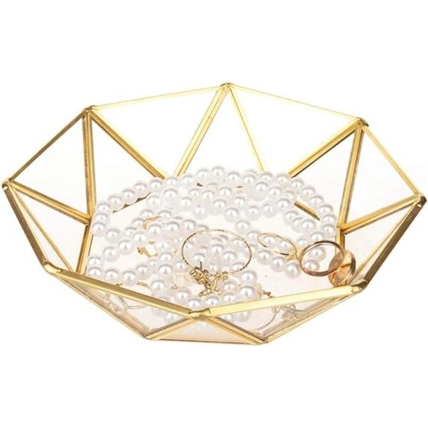 Feyarl Bandeja de cristal transparente dorado para joyas
