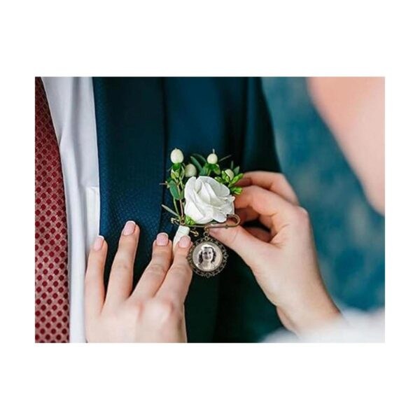 Boda Boutonniere bronce oro ramo foto Memorial Charm Pin_2