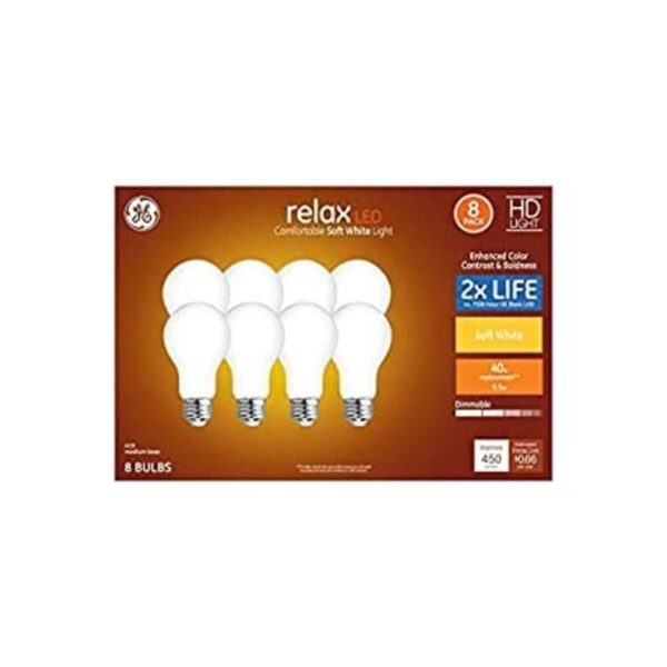 GE Relax Paquete de 8 bombillas LED A19 de 40 W_1
