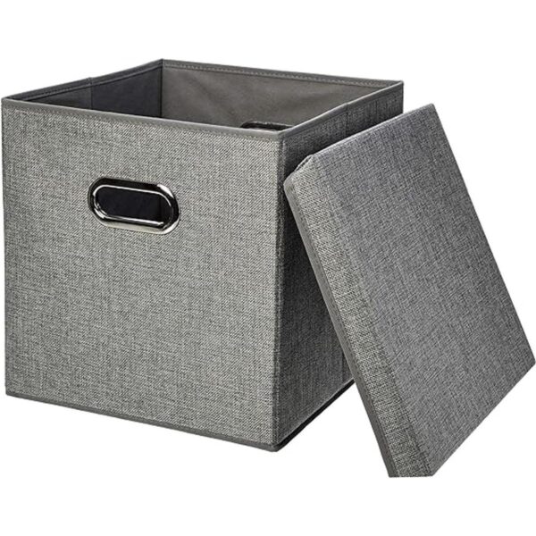 Cubo de almacenamiento plegable de tela de arpillera con_1
