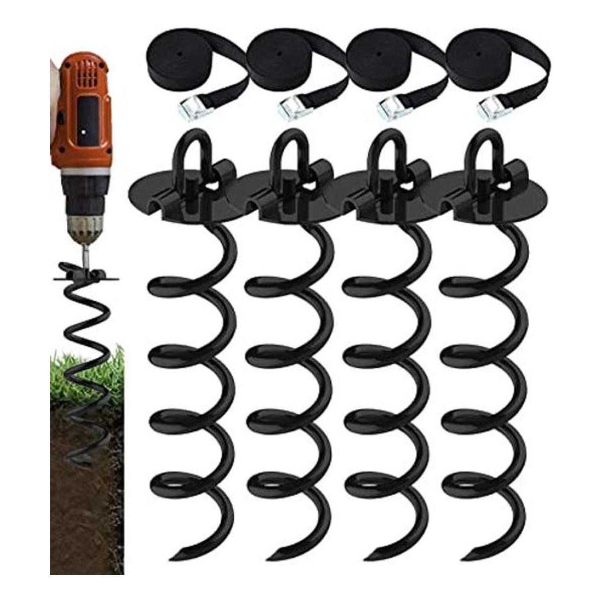 Eurmax 4Pc Pack Spiral Stakes Heavy Duty Anchor Kit Ice
