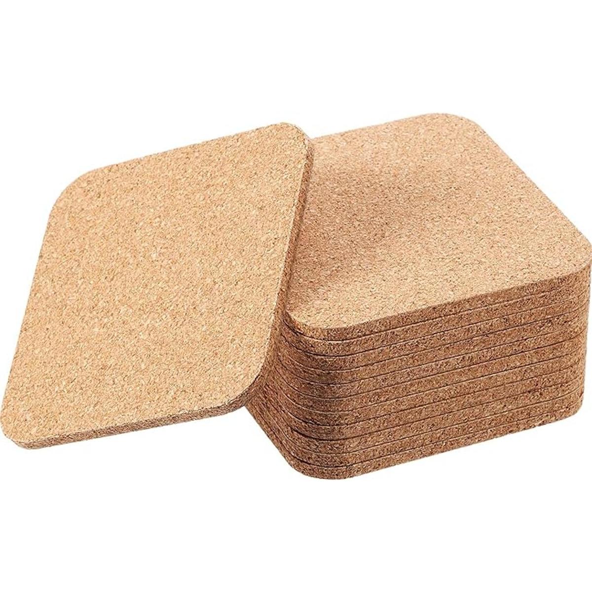 Posavasos cuadrados de corcho grueso de madera para
