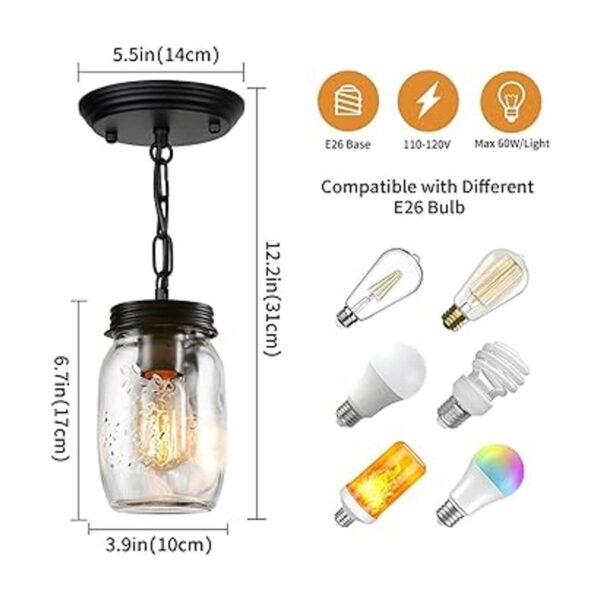 PUZHI HOME Lámparas de cristal para tarros 1 luz colgante_2