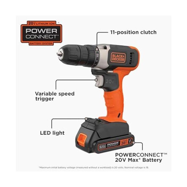 BLACKDECKER Taladro inalámbrico de 20 V MAX