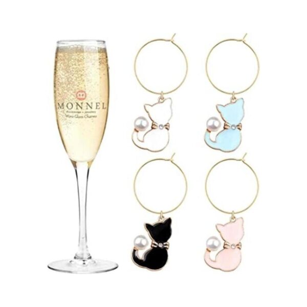 Monnel Gato Mascotas Cristal Vino Charms Marcador de_1