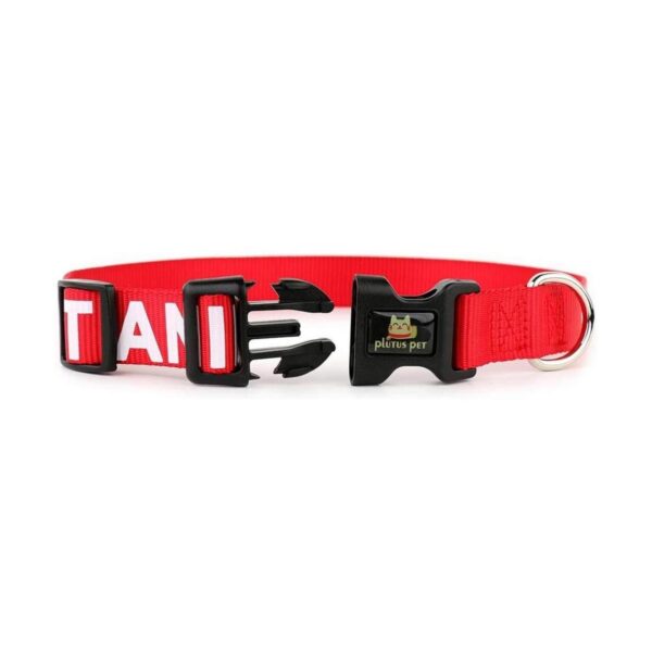 Collar de apoyo para mascotas de Plutu impreso en letras