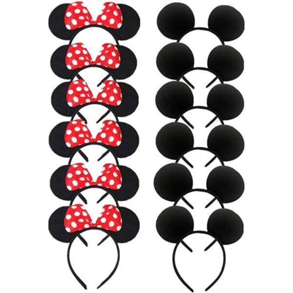 DH Diadema para orejas de ratón y lazo rojo para niñas_1