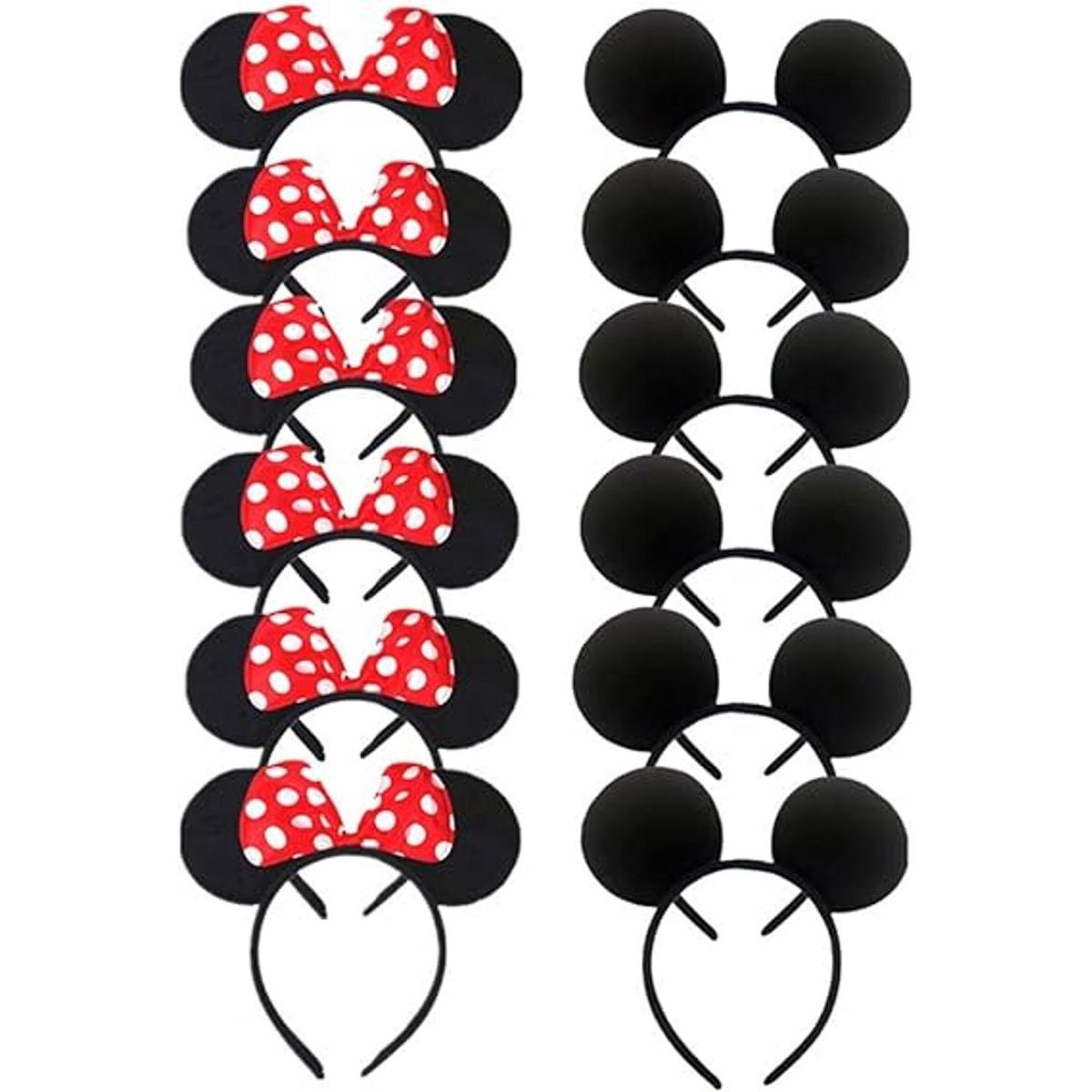 DH Diadema para orejas de ratón y lazo rojo para niñas