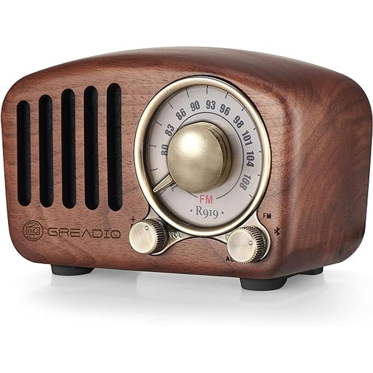 Radio vintage retro Bluetooth Radio FM de madera de nogal