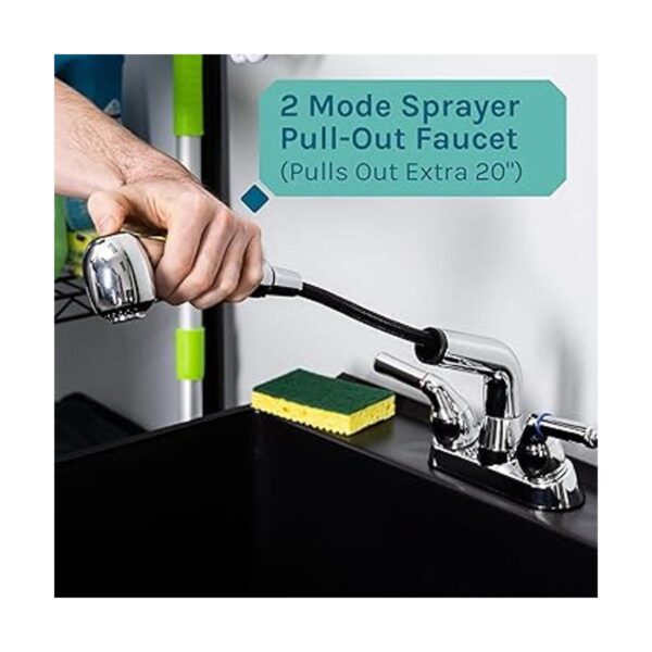Lavabo negro con grifo cromado extraíble boquilla_5