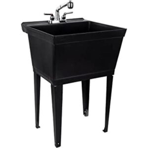 Lavabo negro con grifo cromado extraíble boquilla_1