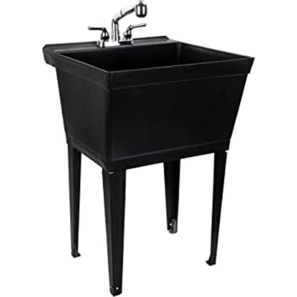 Lavabo negro con grifo cromado extraíble boquilla_1
