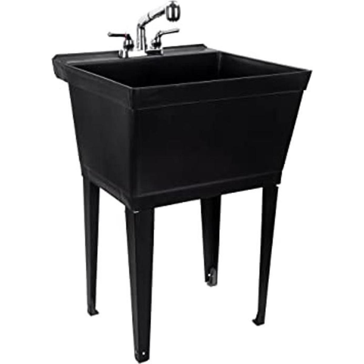 Lavabo negro con grifo cromado extraíble boquilla