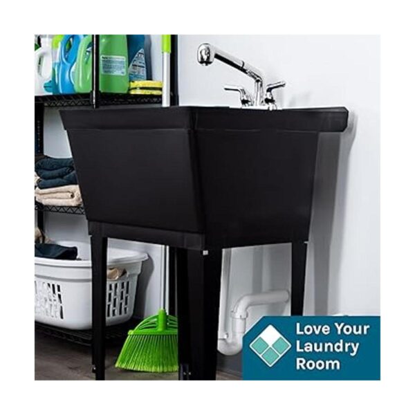 Lavabo negro con grifo cromado extraíble boquilla_3