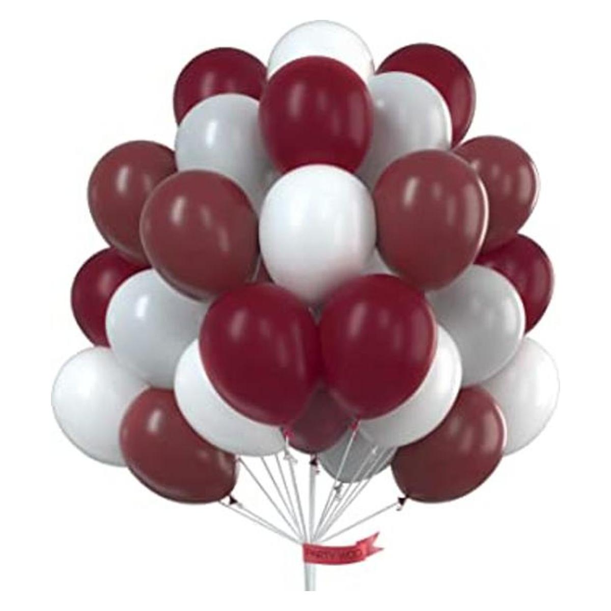 PartyWoo Paquete de 70 globos de color burdeos y blanco