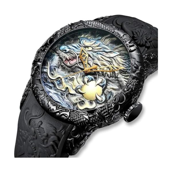 Big Dial Relojes de moda hombres 3D grabado dragón cuarzo