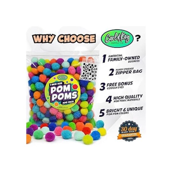 Carl Kay 300 piezas 250 pompones de 1 pulgada y 50
