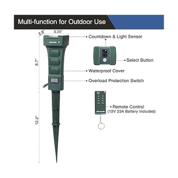 DEWENWILS Outdoor Power Stake Timer Waterproof 100FT_3