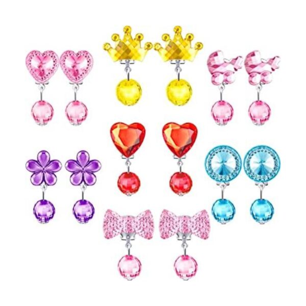 Hicarer 7 pares de aretes de clip de cristal para niñas_1
