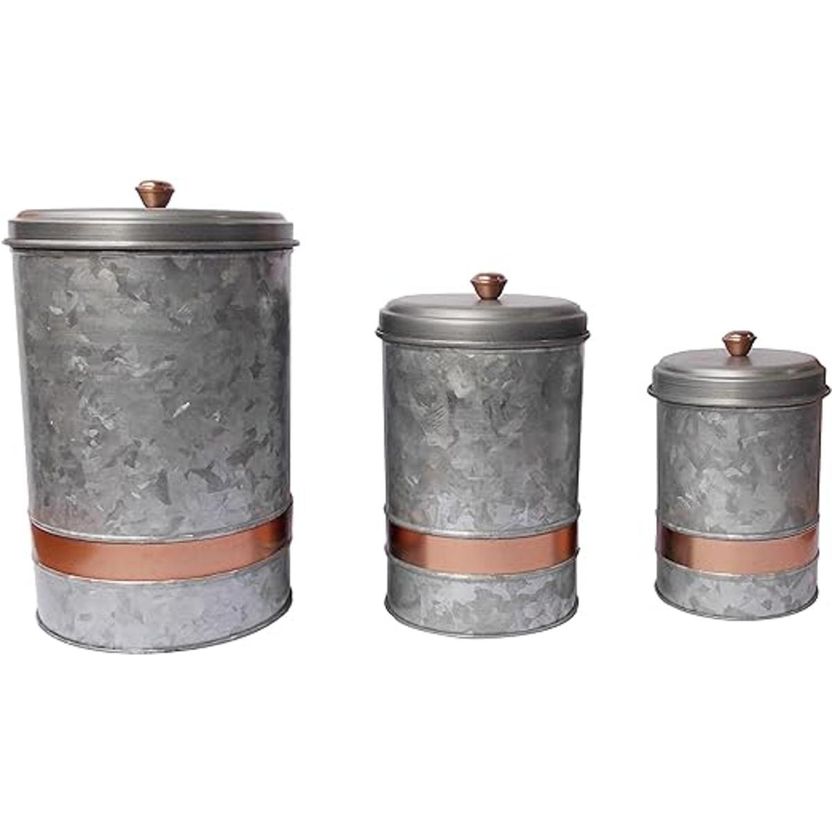 HomeRoots Recipiente con tapa de metal galvanizado con