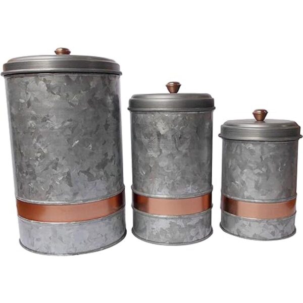 HomeRoots Recipiente con tapa de metal galvanizado con_2