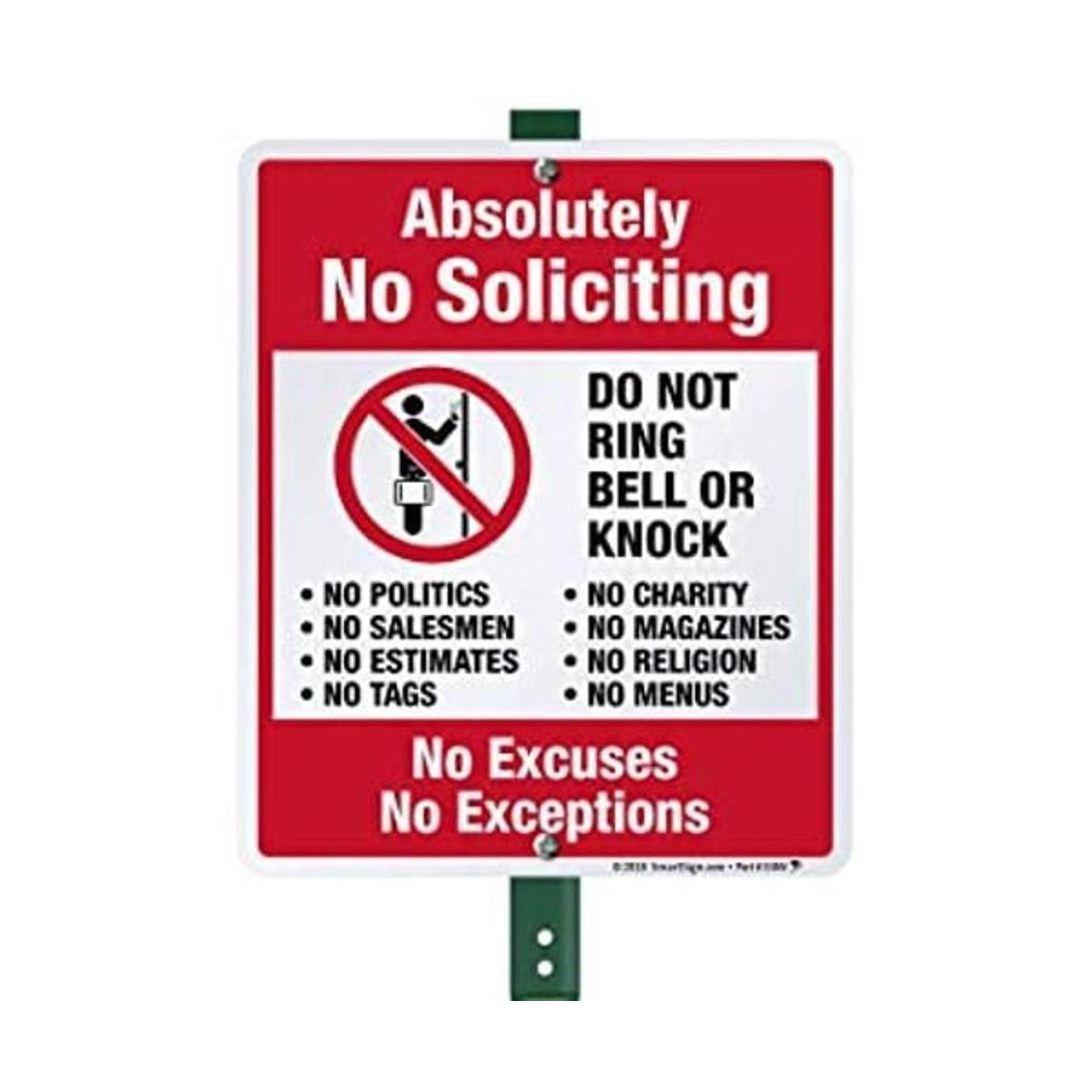 SmartSign 12 x 10 inch Absolutely No Soliciting No