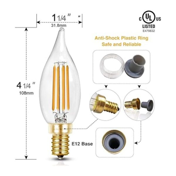 Hizashi Bombillas de filamento LED para candelabro con
