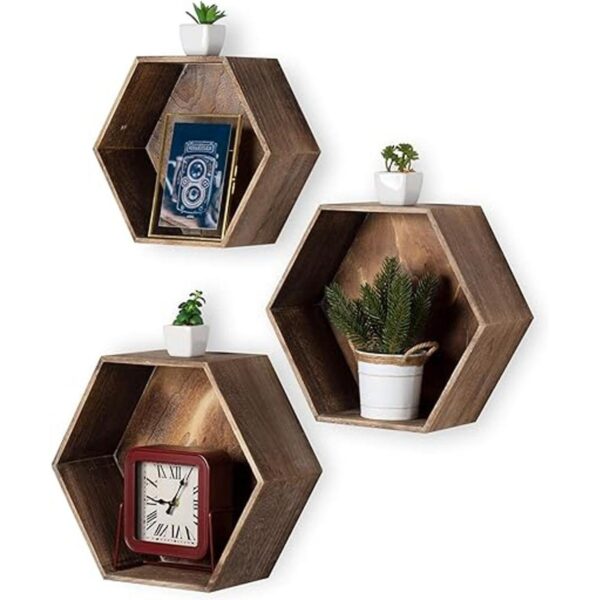 Rustic State Brooks Caja de madera hexagonal con diseño