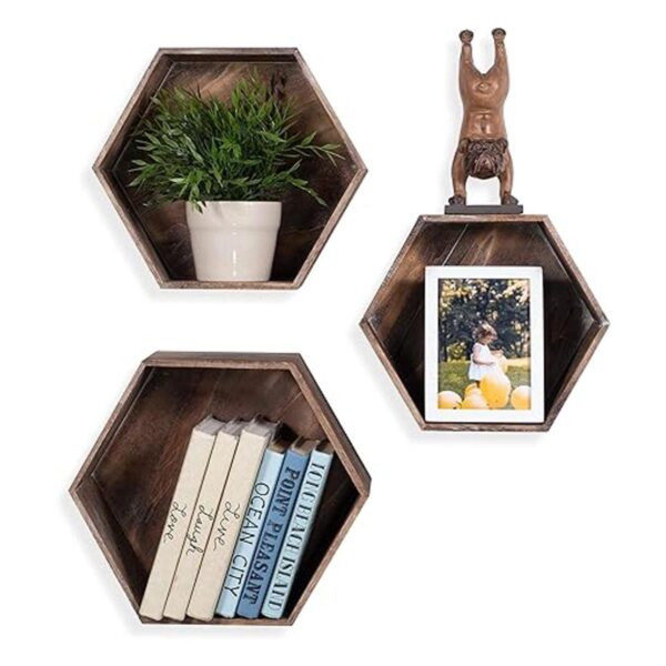 Rustic State Brooks Caja de madera hexagonal con diseño