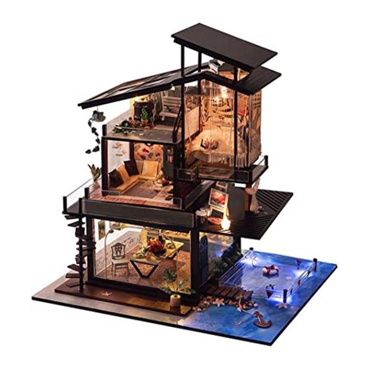 Kisoy Kit de casa de muñecas en miniatura con accesorios