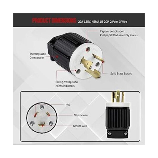 ENERLITES NEMA L520P Conector de bloqueo para generador_2