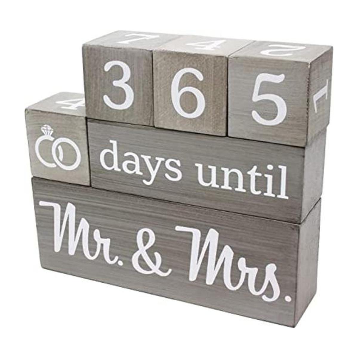 Calendario de cuenta regresiva de boda bloques de madera