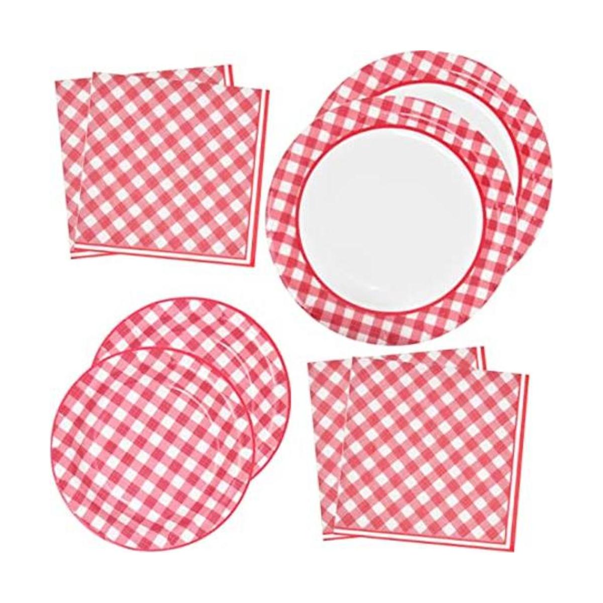 Red Gingham Party Supplies Juego de vajilla de 50 platos