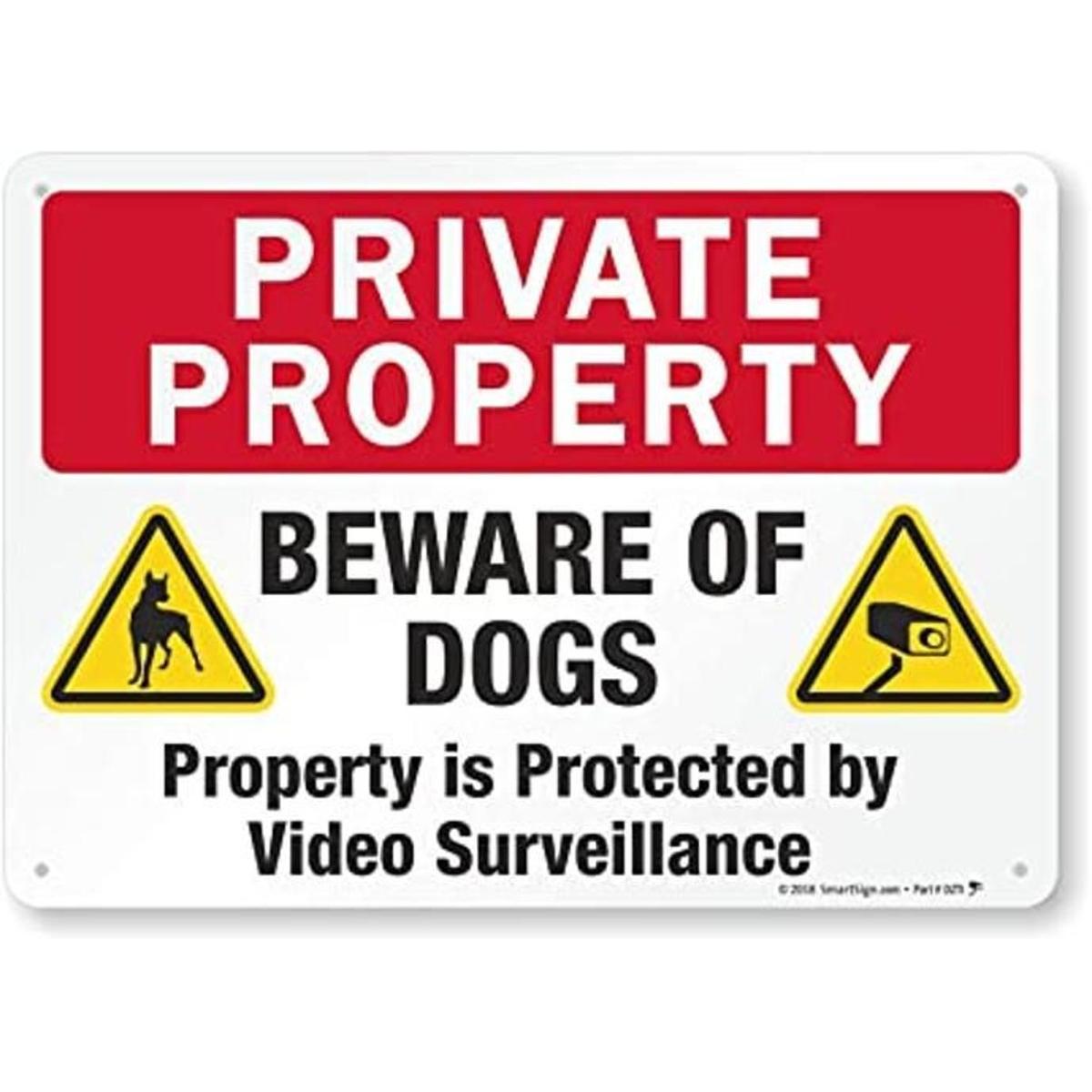 SmartSign Letrero de metal Private Property Beware Of