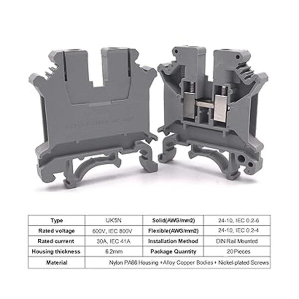 Erayco Kit de bloques de terminales DIN Rail 20 piezas_3