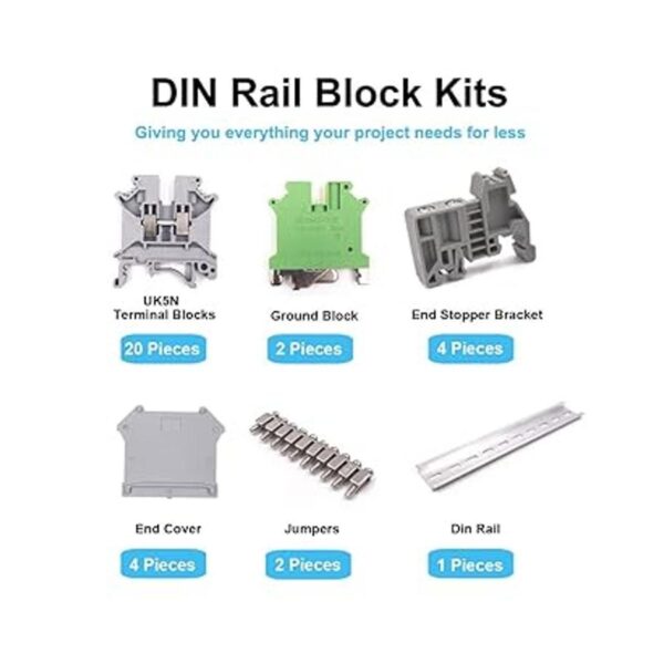 Erayco Kit de bloques de terminales DIN Rail 20 piezas_2