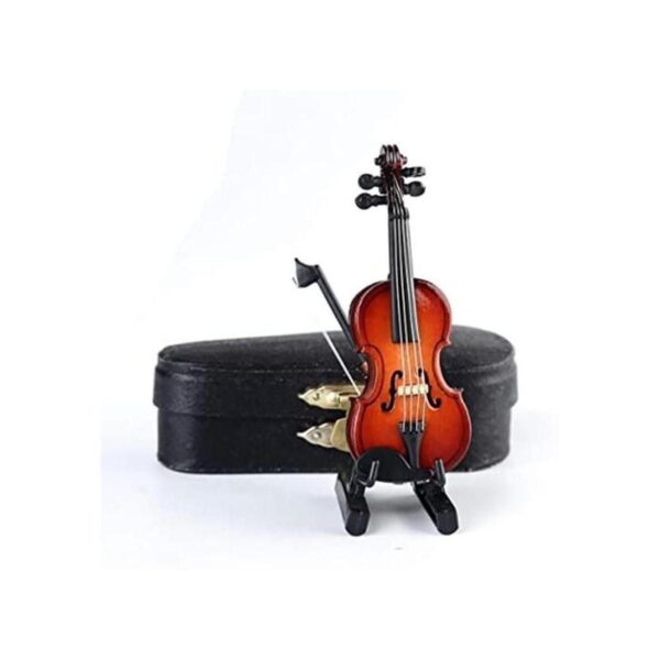 Seawoo Violín en miniatura de madera con soporte arco y