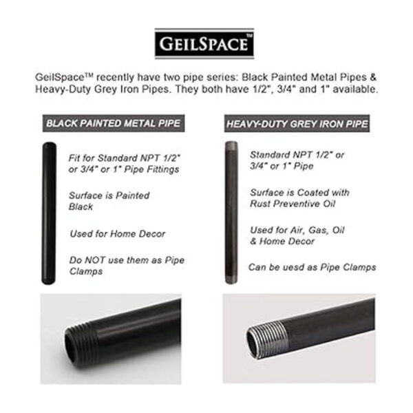 GeilSpace Juego de 6 tubos de metal negro precortados de