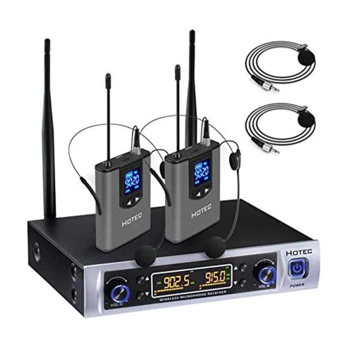 Hotec Sistema de micrófono inalámbrico dual UHF con solapa