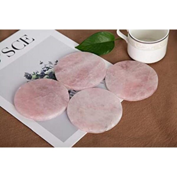 JIC Gem Juego de 4 posavasos de cristal de cuarzo rosa en