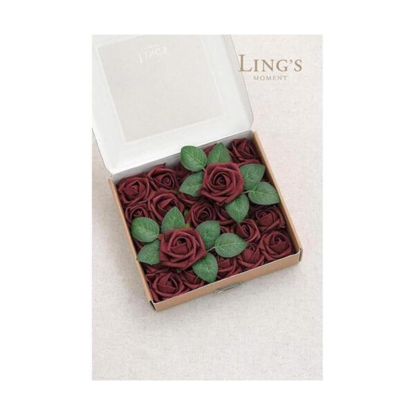Lings Moment Flores artificiales brotes de rosa borgoña_5